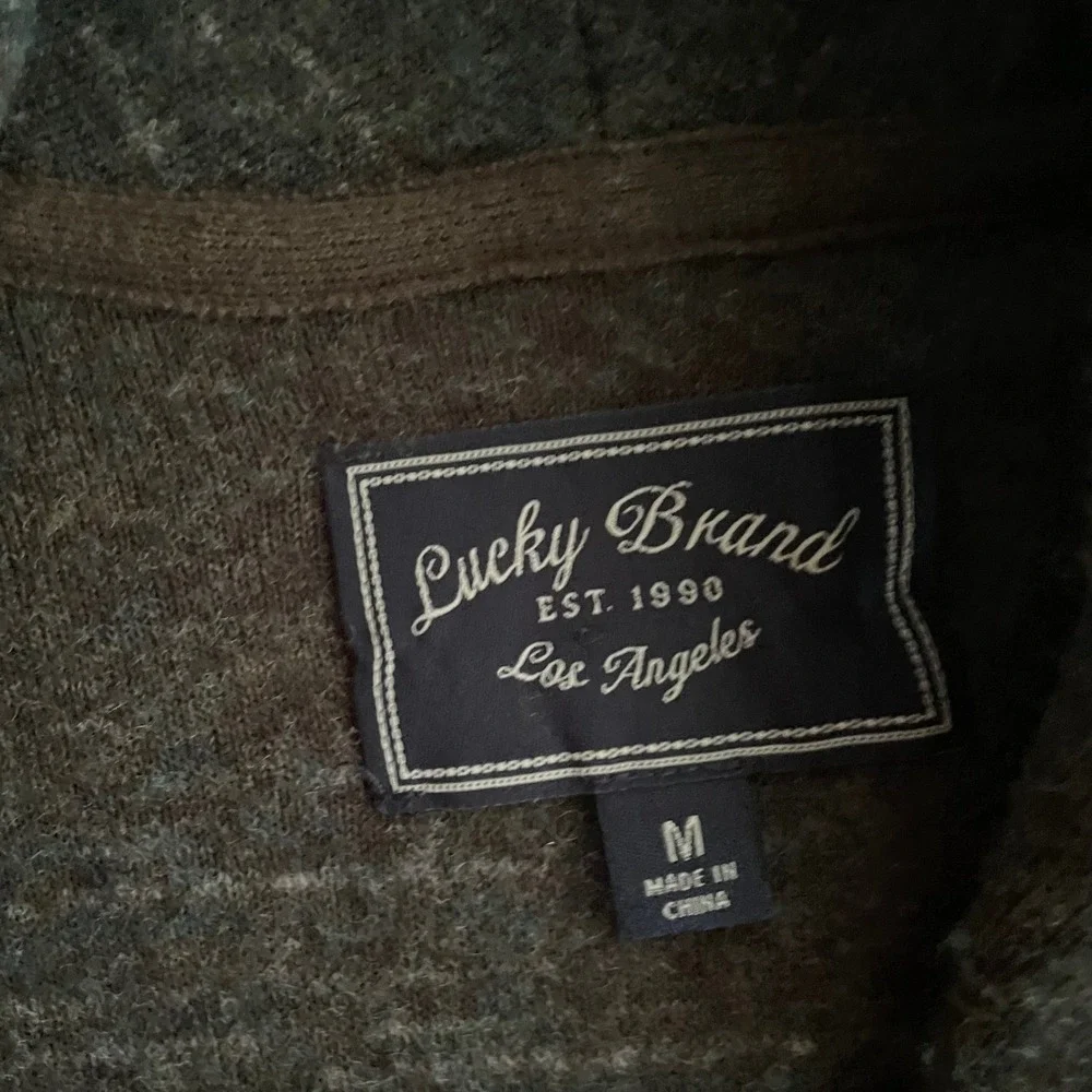 Lucky Brand Duster Vest Open Front Sleeveless Cardigan Wool Blend Olive M Pocket